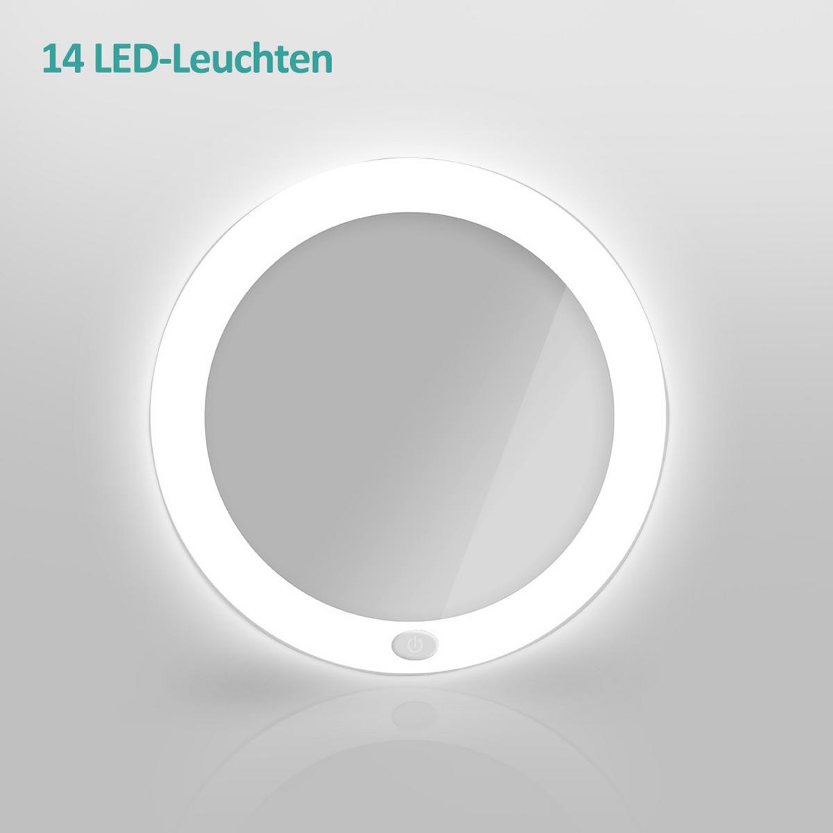 KOSMETIKSPIEGEL mit Licht mit Saugnapf 5X Vergrößerung Weiß ф16,5 cm - Weiß, Glas (16.5/16.5/16.5cm) - EMKE