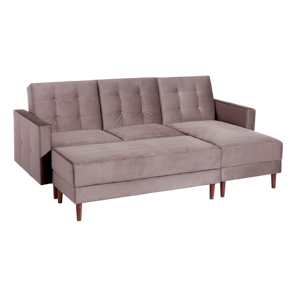 FUNKTIONSSOFA mit Hocker Katunia Samtvelours rosé - Rosa, Kunststoff (222/92/144cm) - 58aufmkessel