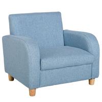 KINDERSOFA Kindersessel mit dickem Schaumstoff Sitzkissen Leinen Blau - Blau, Holz (45/44.5/49cm) - HOMCOM