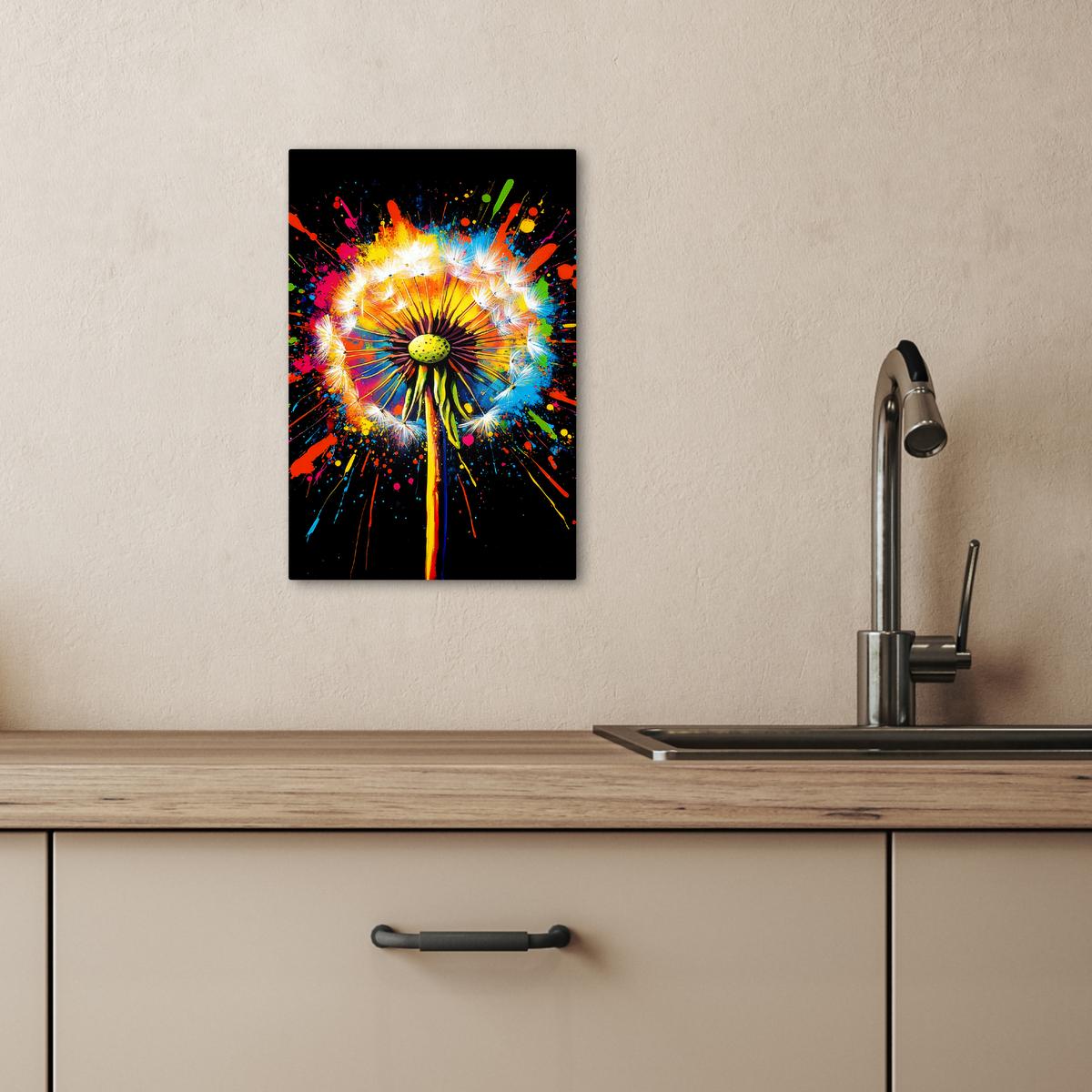 LEINWANDBILD Löwenzahn - Graffiti - Farbenfroh - Blumen - Natur Deko Wohnzimmer 20x30 cm - Multicolor, Textil (20/30cm) - MuchoWow