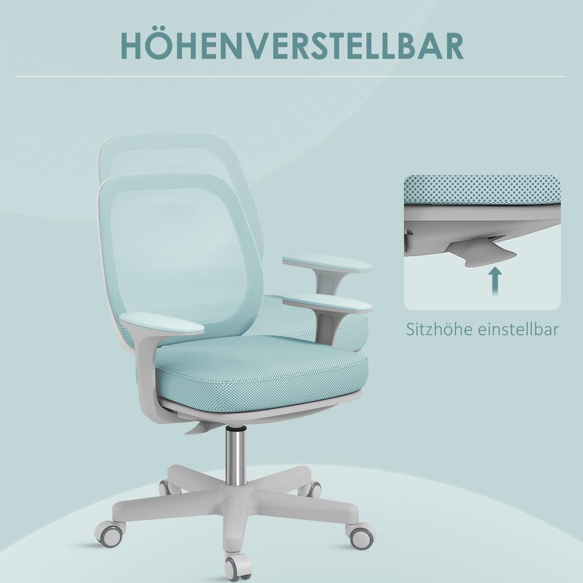 BÜROSTUHL Polyester Kunststoff Grün - Hellgrün/Grau, Kunststoff/Textil (48/94.5/55cm) - Vinsetto