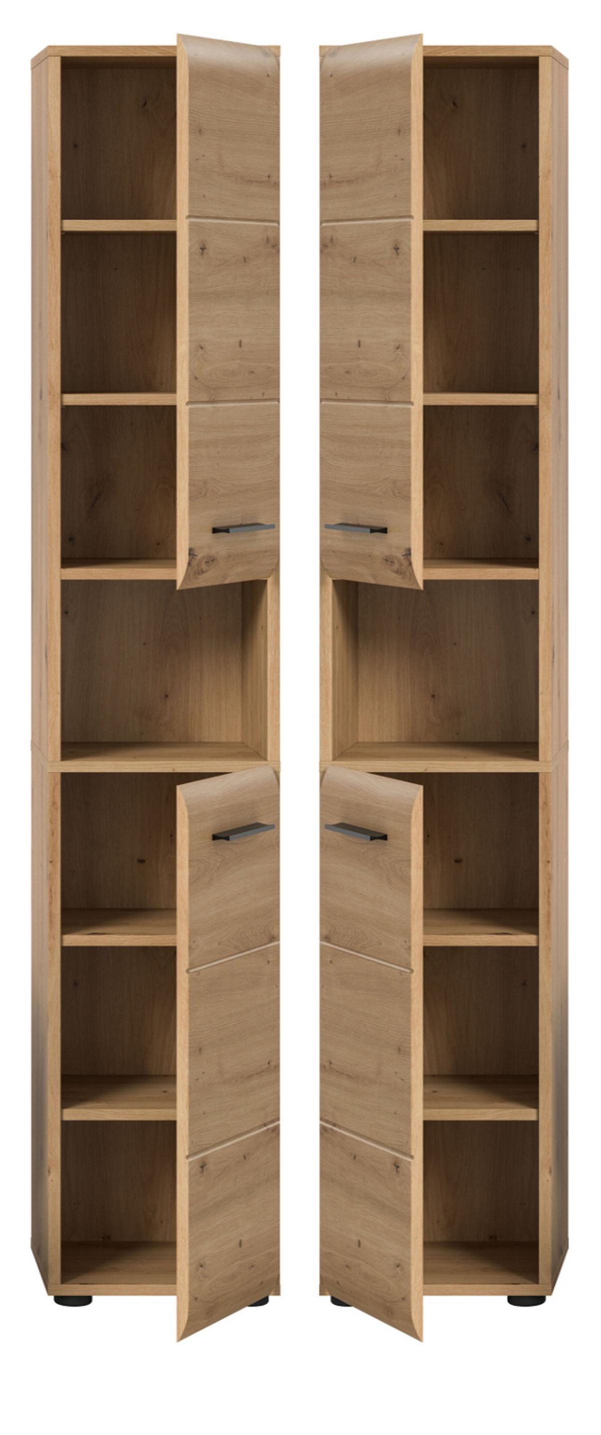 HOCHSCHRANK Eiche Artisan, Badschrank 30 x 185 cm, 7 Fächer, Türanschlag wechselbar - Schwarz/Eiche Artisan, Holzwerkstoff/Kunststoff (30/185/30cm) - Inn.Furn