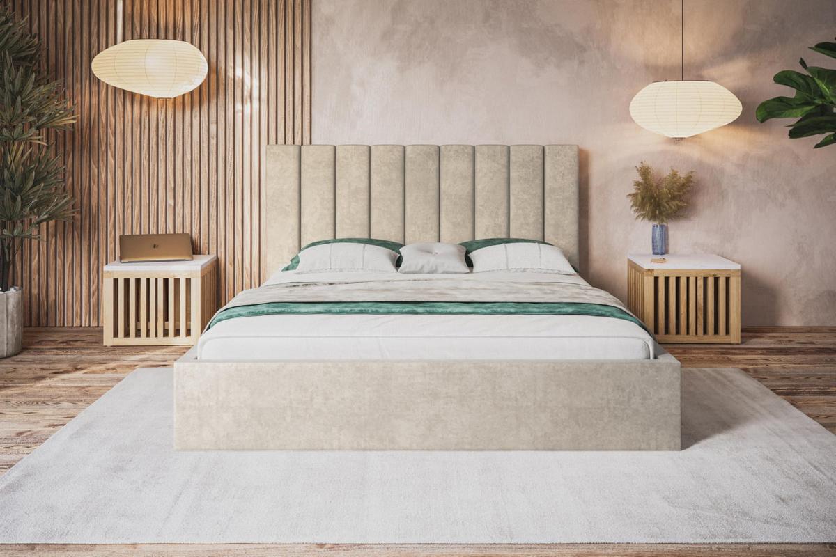 BETT 90x200 - Polsterbett mit Bettkasten und Holzrahmen - Modern Betten - Weicher Jasminstoff - Kollektion Sapporo - Beige - Beige, Holz/Textil (90/200cm) - Alpi-Möbel