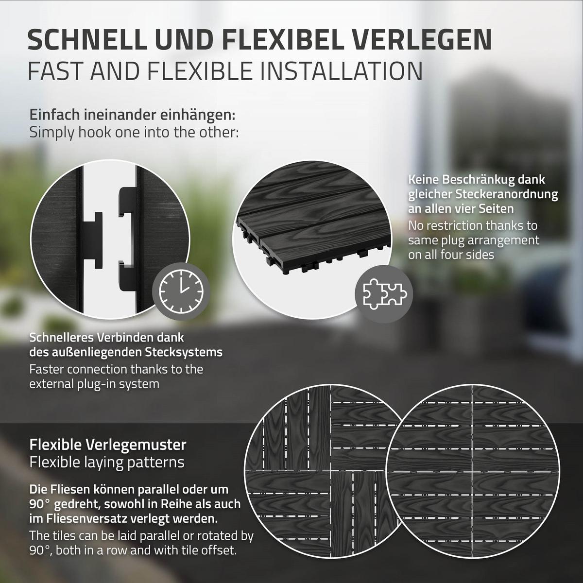 TERRASSENFLIESE Anthrazit 33 Stück - Anthrazit, Holzwerkstoff (30/30/2cm) - ML-DESIGN