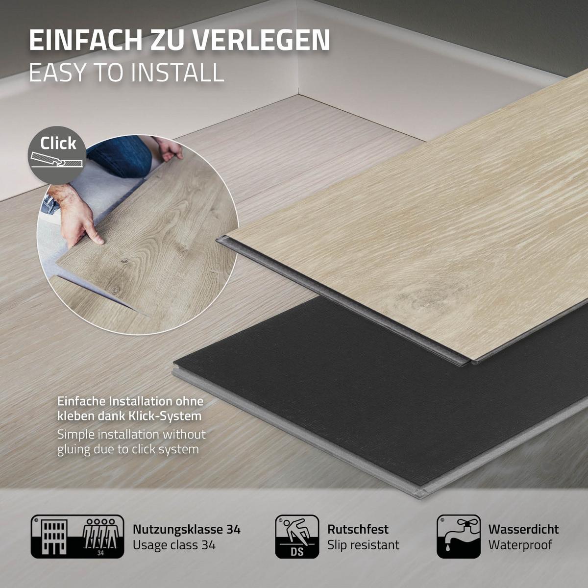 VINYLBODEN Click 1,54m²/7 Dielen Afterglow Eiche - Hellgrau, Kunststoff (122/18/0.42cm) - ML-DESIGN