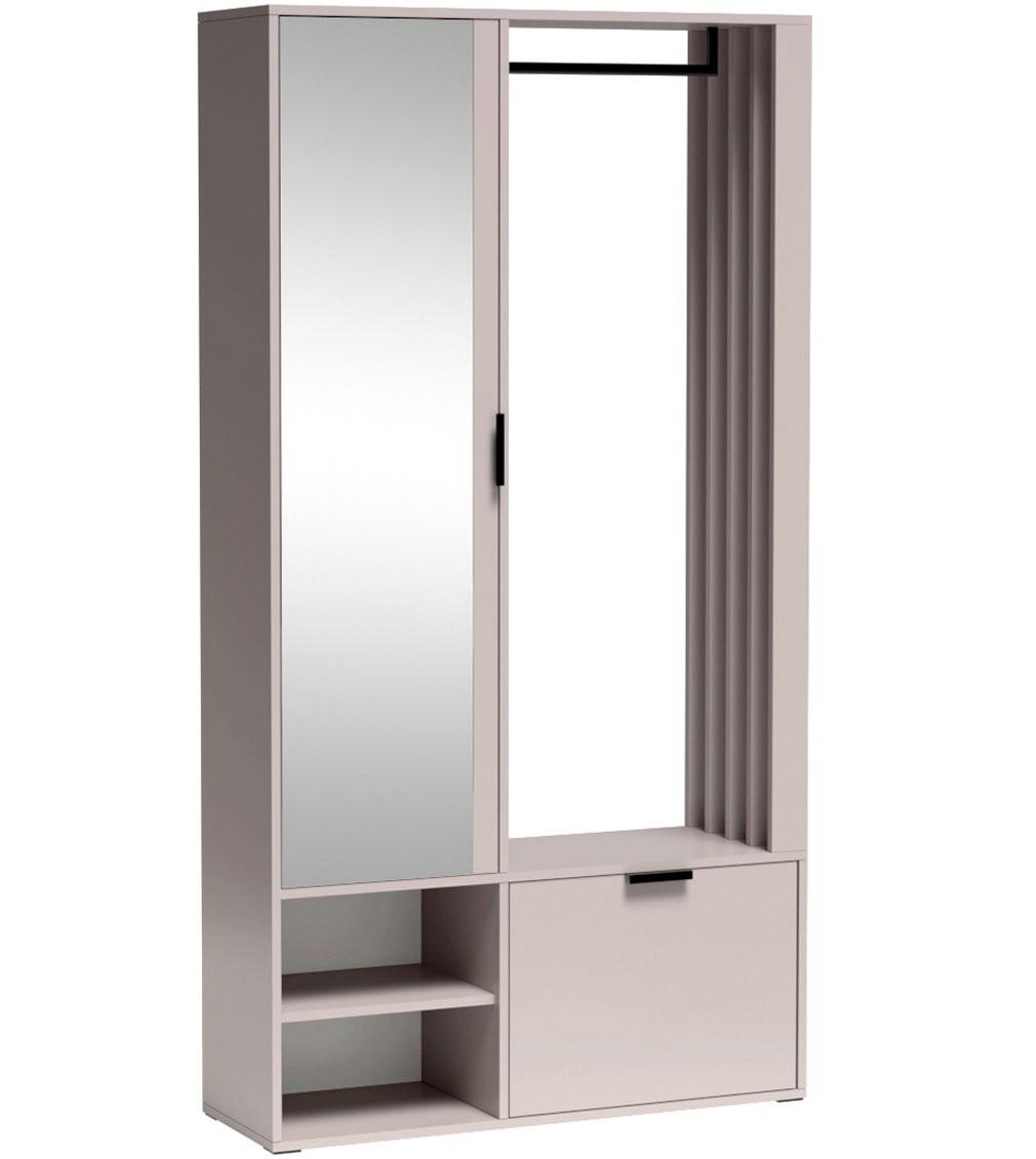 GARDEROBEN-SET Lena Uni mit Spiegel, Sitzbank & Kleiderstange – 100/189/33 cm – Beige, Kaschmir - Beige, Holzwerkstoff (100/189/33cm) - WFL GROUP
