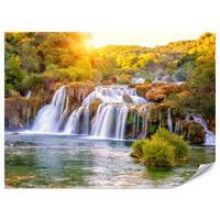 FOTOTAPETE für Esszimmer Wasserfall Sonnenaufgang Morgenlicht Bäume 300x210 - Gelb/Beige, Papier (300/210cm) - Muralo