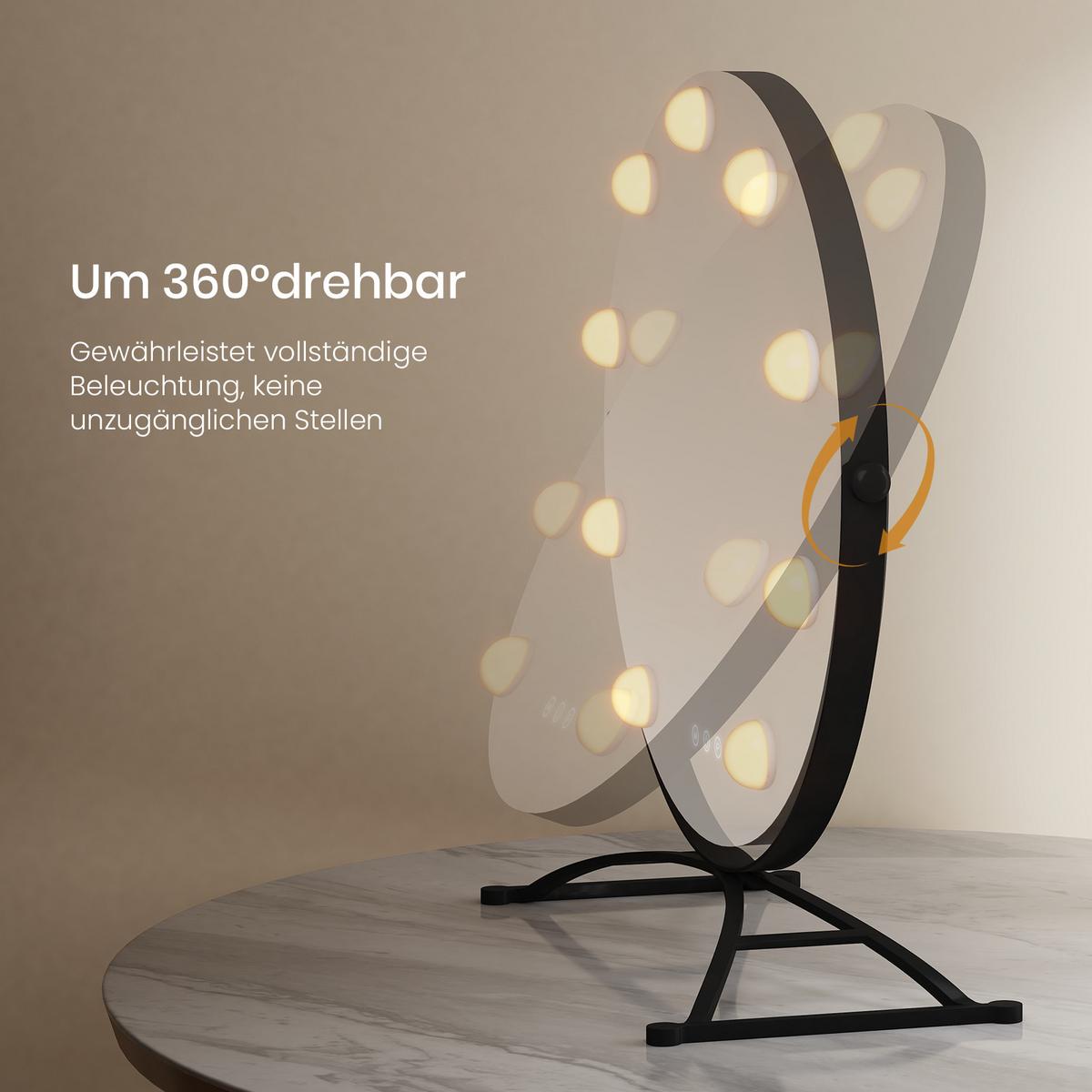 SCHMINKSPIEGEL mit Beleuchtung Schwarz ф40 cm - Schwarz, Glas (40/47/2.72cm) - EMKE