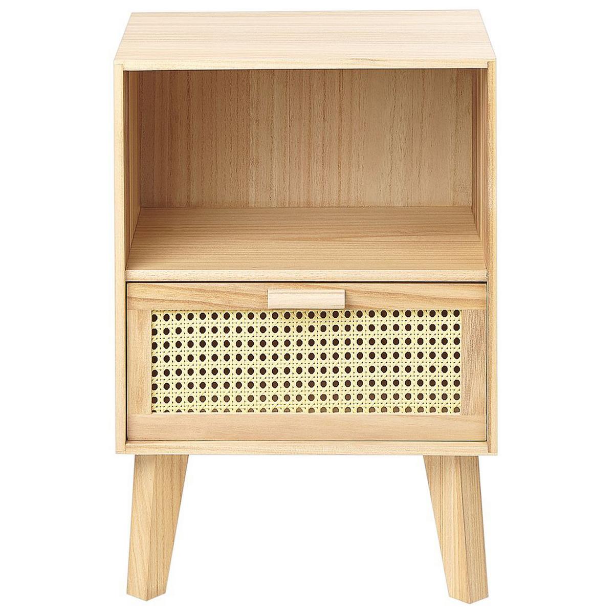 NACHTTISCH Rattan heller Holzfarbton 1 Schublade 40/30 cm Seney - Hellbraun, Holz (40/55/30cm) - Beliani