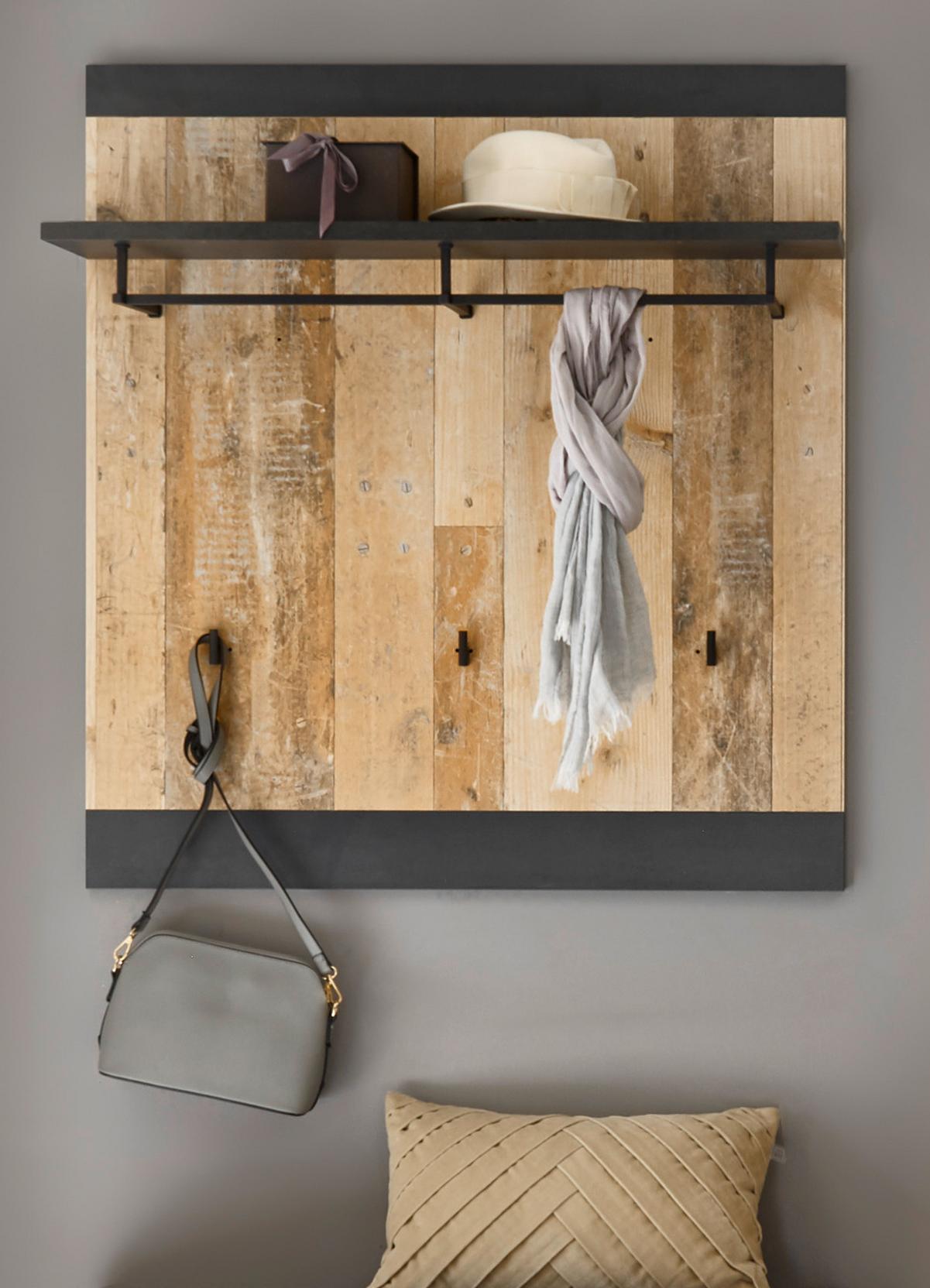 GARDEROBENPANEEL Used Wood hell, anthrazit, Wandgarderobe 92 x 100 cm - Eichefarben/Anthrazit, Holzwerkstoff (92/100/26cm) - Furn.Design