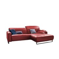 ECKSOFA MIT SITZTIEFENVERSTELLUNG YORK Hochglanz Rot Leder Relaxfunktion - Kirschrot/Schwarz, Leder (284/180cm) - KAWOLA