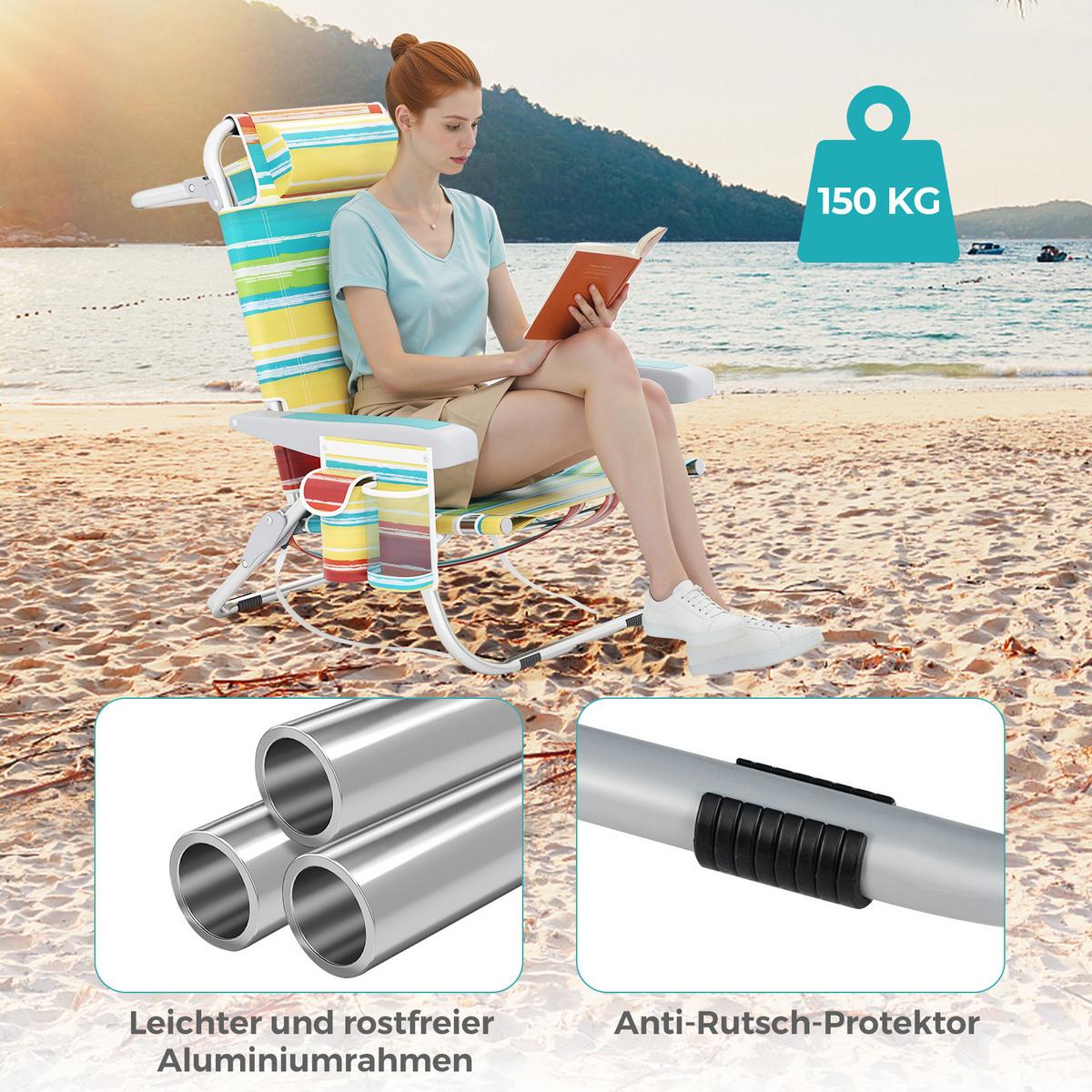 STRANDSTUHL klappbar bunt - Multicolor, Metall (66/78/65cm) - COSTWAY