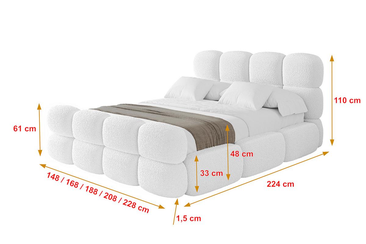 POLSTERBETT mit Bettkasten, Fußteil und Lattenrost, Bett mit Matratze H3/H4 - NOMA-Z 180x200 Weiß - Weiß, Holzwerkstoff/Textil (180/200cm) - ALTDECOR