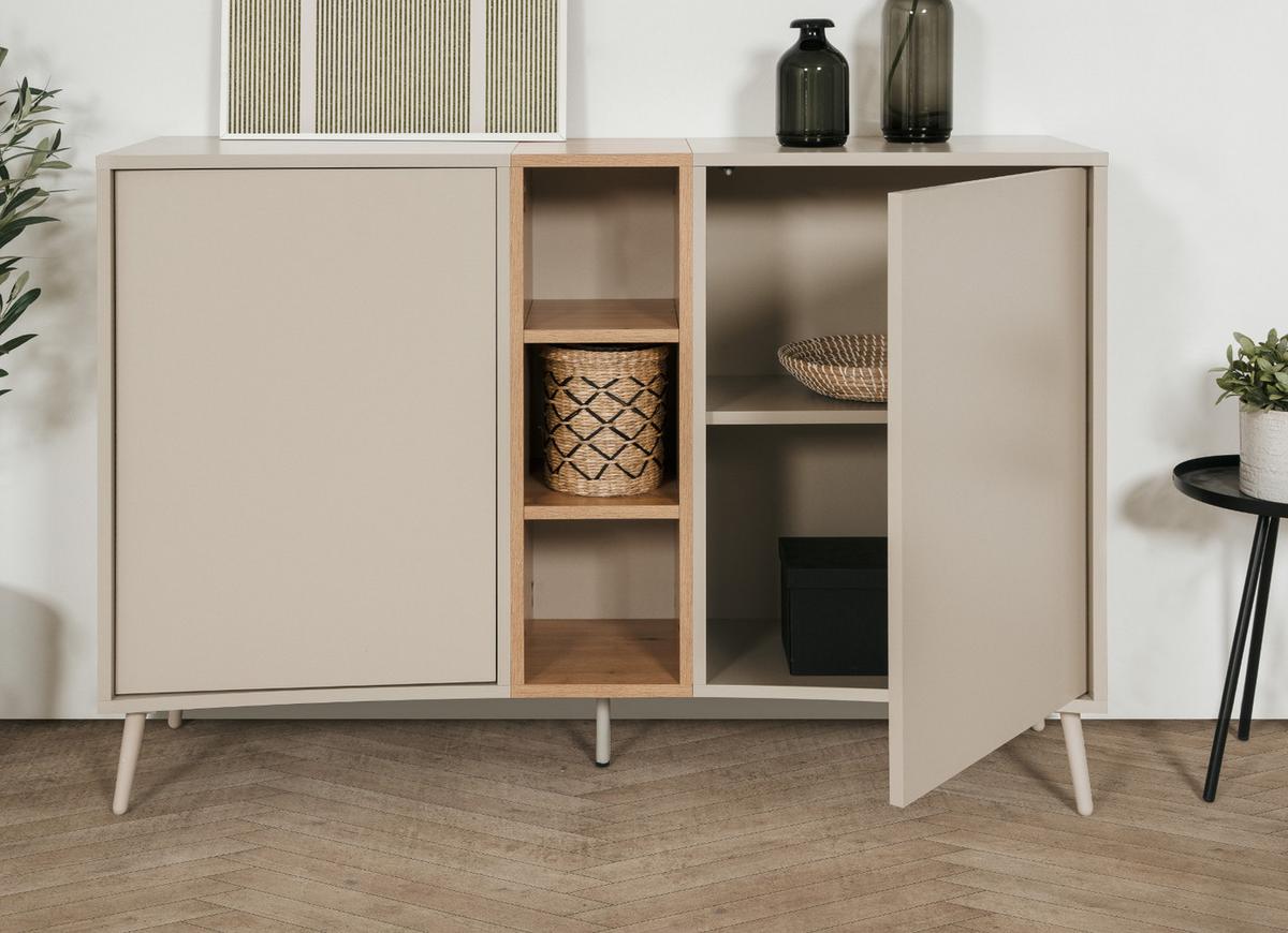SIDEBOARD Kaschmir, Eiche Artisan 135 cm, Kommode mit Push-to-Open - Kaschmir/Eiche Artisan, Holzwerkstoff (135/90/37.5cm) - Furn.Design