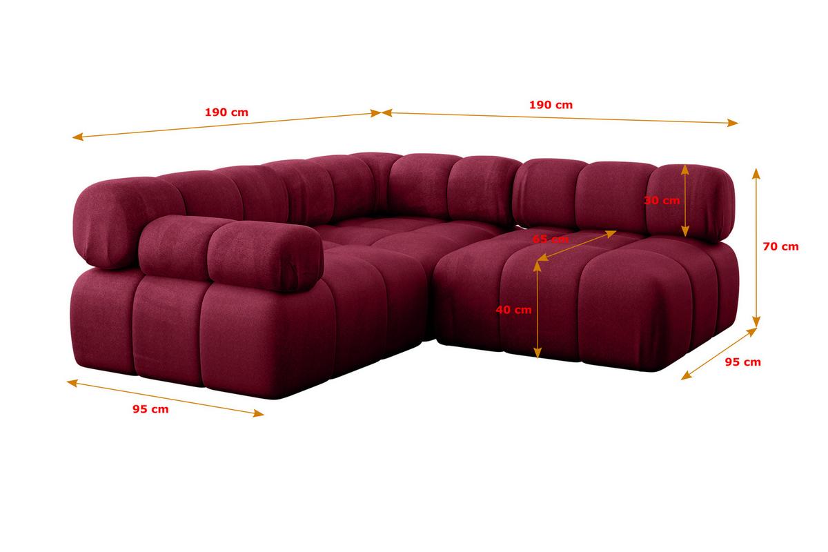 ECKSOFA modulares Sofa Mende-L1 - 190x190x70 cm Bordeauxrot Velours - Bordeaux, Holzwerkstoff/Textil (190/190cm) - ALTDECOR