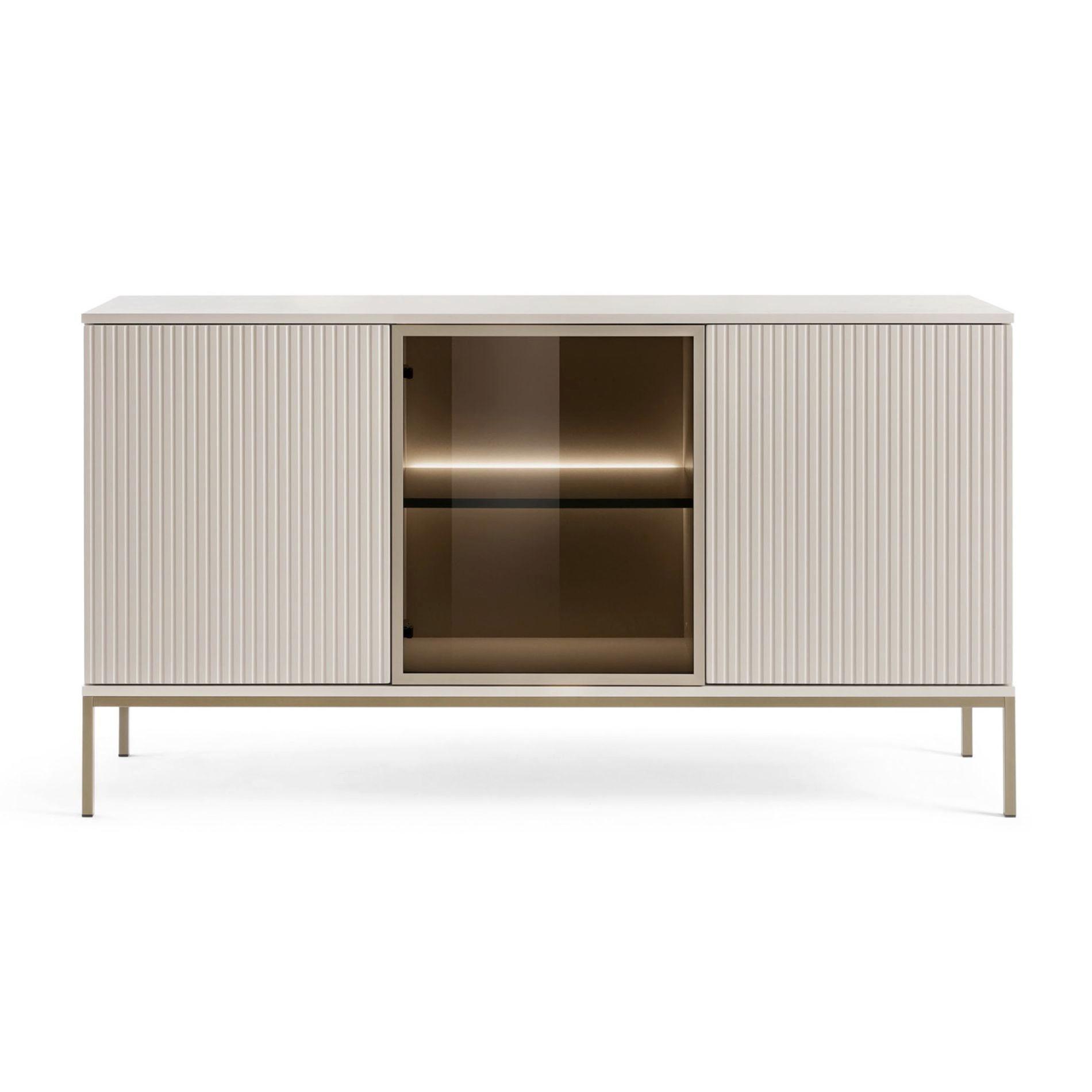 SIDEBOARD Tosena Schwarz/Wotan-Eiche mit LED 154 cm - Kaschmir/Goldfarben, Holzwerkstoff/Metall (154/83/39cm) - Selsey