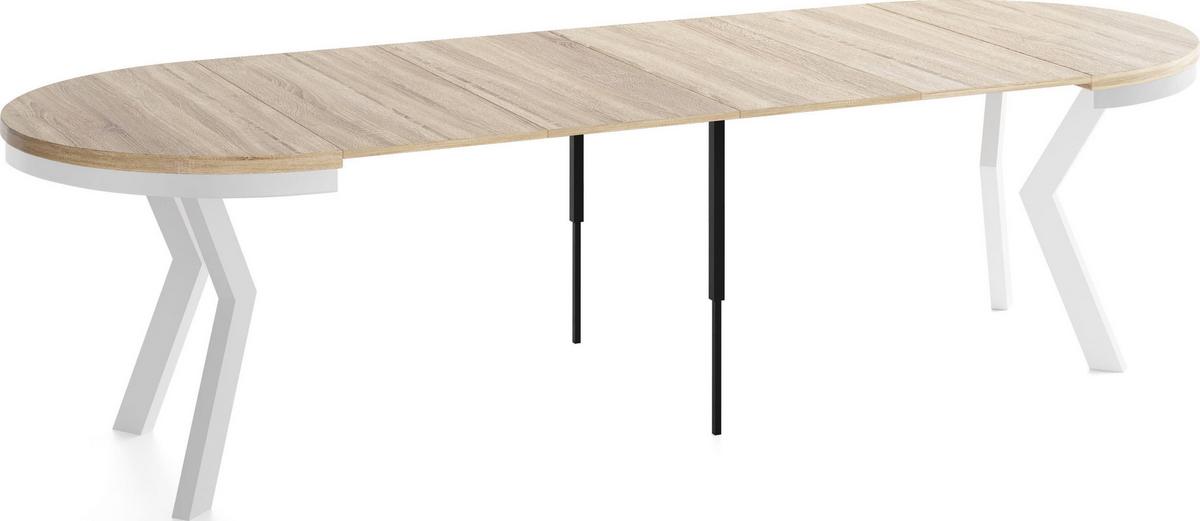 ESSTISCH Savio Weiß Neo rund ausziehbar verlängerbar XXL, Eiche Sonoma Hellbraun 100-300/100/77 cm - Weiß/Sonoma Eiche, Holz/Holzwerkstoff (100/300/77cm) - WFL GROUP