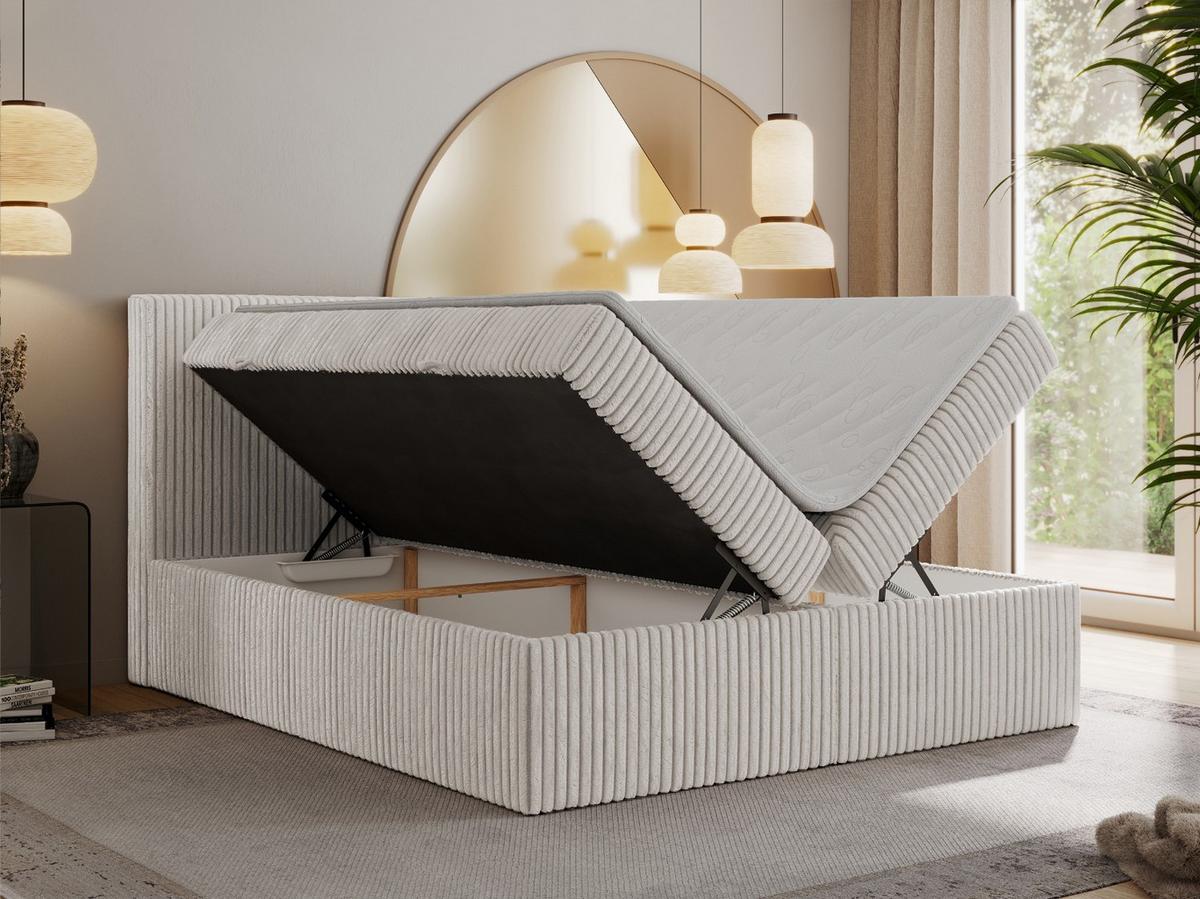 BOXSPRINGBETT TILIANO 160/200 - Hellgrau Cord - H4 - Hellgrau, Textil (160/200cm) - MKS