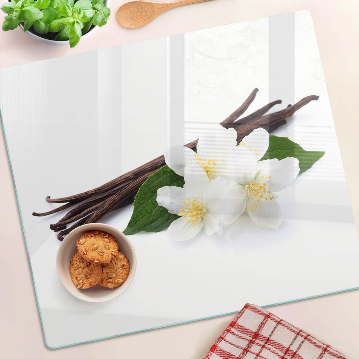 GLASPLATTE 60x52 cm Jasmin und Vanille - Braun, Glas (60/0.4/52cm) - TULUP