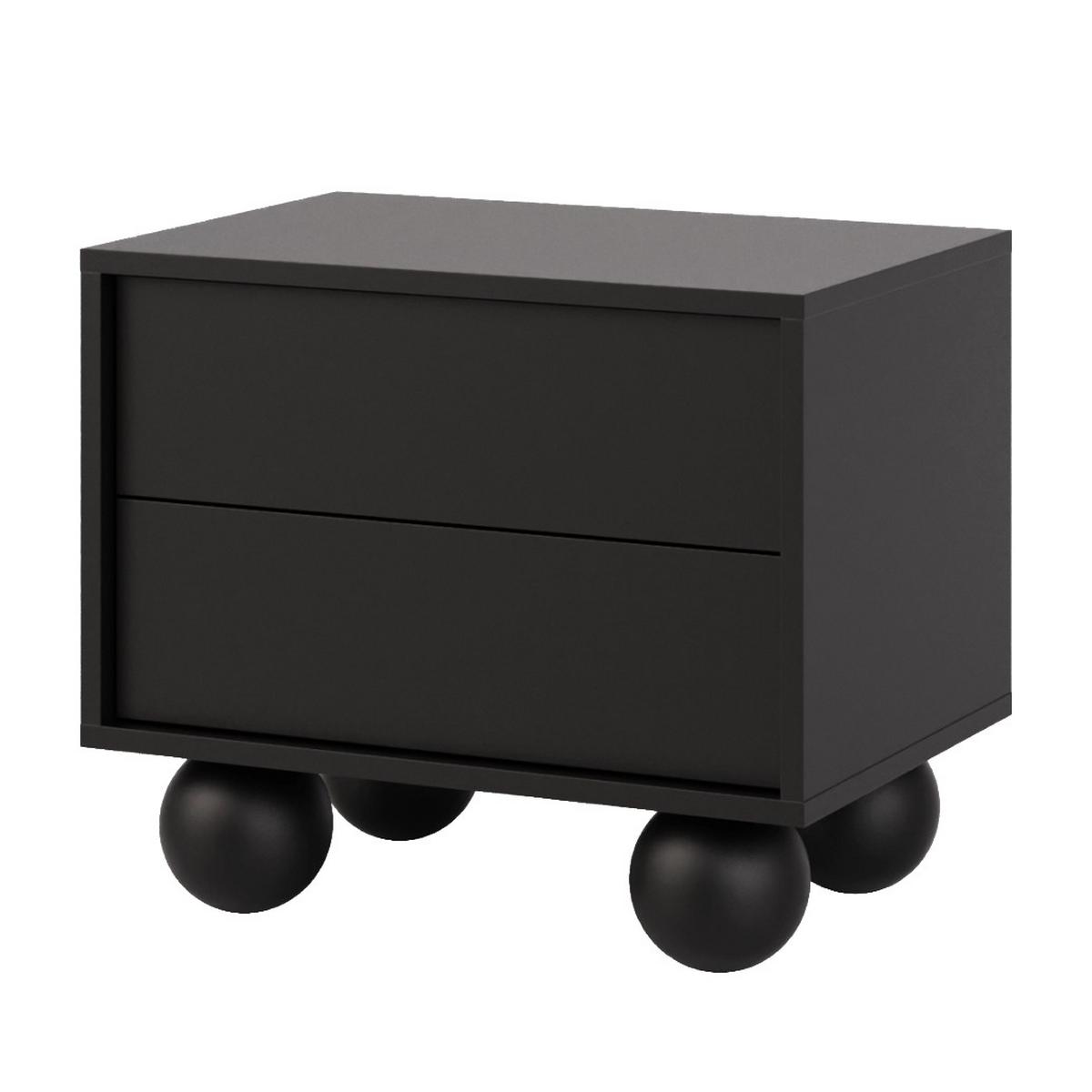 NACHTTISCH Adel mit 2 Schubladen und runden Füßen, 54 cm, Griffloss, Schwarz - Schwarz, Holzwerkstoff (54/35/38cm) - Beautysofa