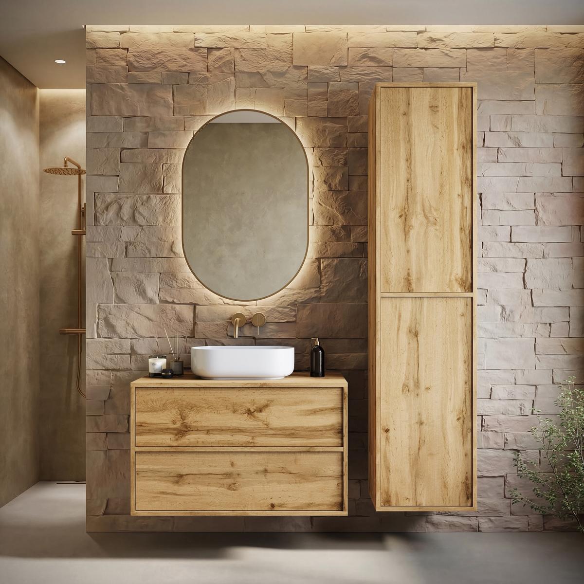 BADMÖBEL-SET Mali 2 Teile Eiche - 80 x 46 x 54 cm Badplaats - Eichefarben, Holz (80/54/46cm) - Badplaats