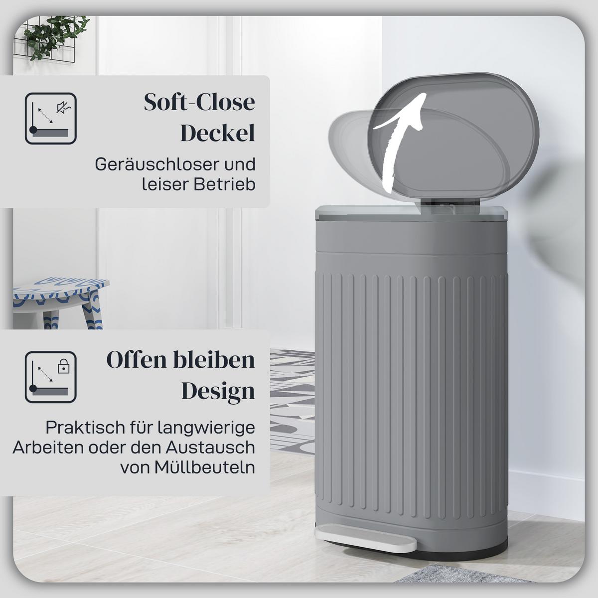 MÜLLEIMER 30l, Metall Kunststoff Grau - Grau, Metall (31.2/60.8/36.5cm) - HOMCOM