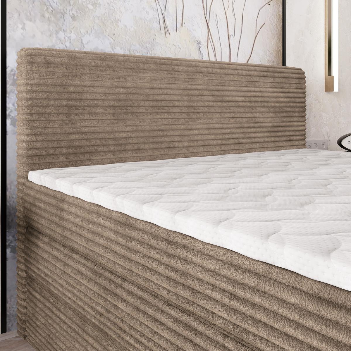 BOXSPRINGBETT LUNERA 180x200 cm mit Matratze und Topper - Beige - Beige, Holz (180/200cm) - MASSENO