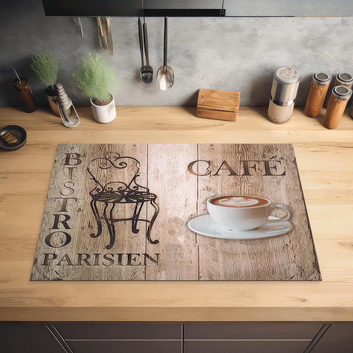 HERDABDECKPLATTE Bistro Parisien - Café - Kaffee - Jahrgang Induktionsmatte 77x51 cm - Cappuccino, Kunststoff (77/51/0.2cm) - MuchoWow