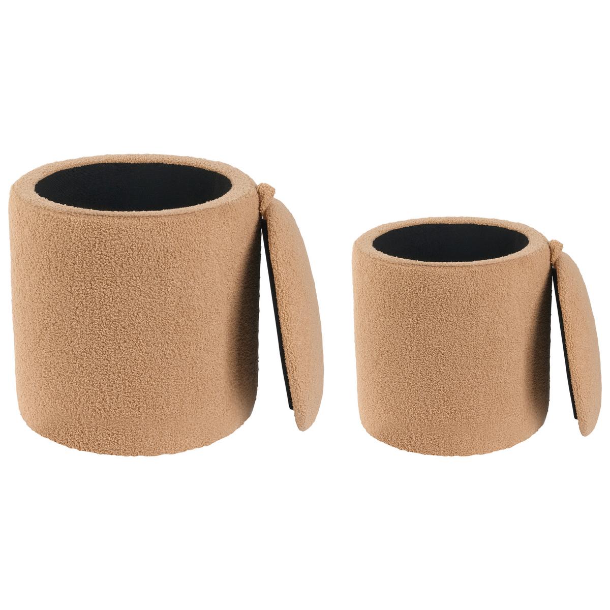 POUF 2er-Set Bouclé Hellbraun - Hellbraun, Textil (30/37/30cm) - Beliani