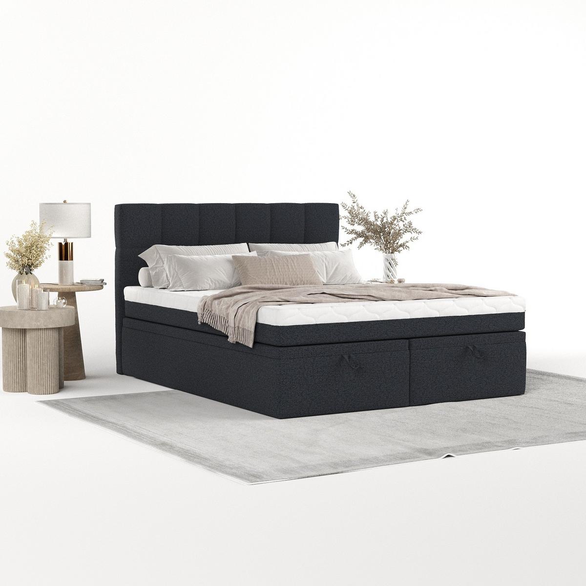 BOXBETT Elano 160/200 cm Anthrazit im Riva Stoff - Anthrazit/Schwarz, Holz/Holzwerkstoff (160/200cm) - AltaBeds