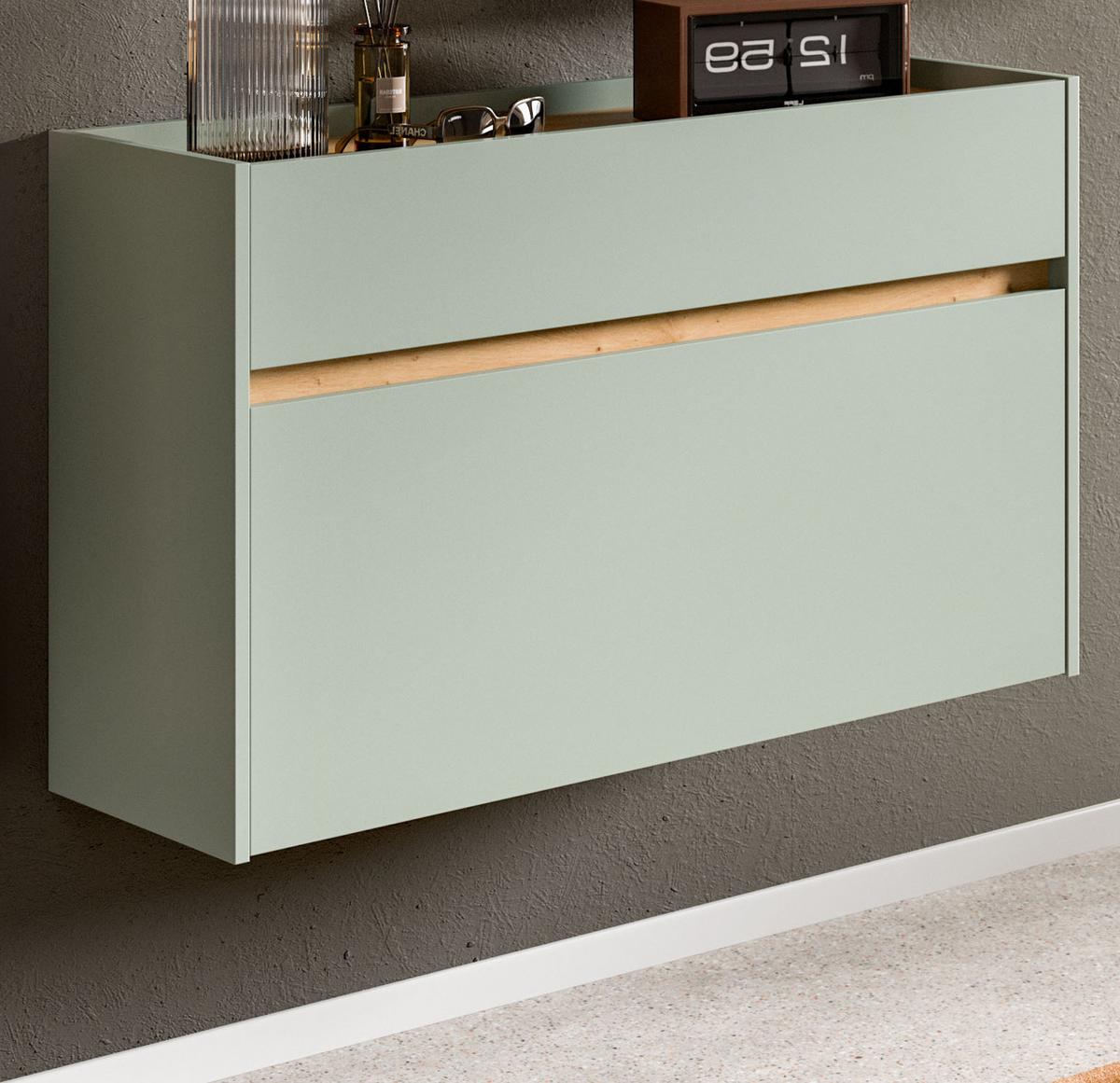 SCHUHKIPPER Salbei und Artisan Eiche, Schuhschrank hängend 110 x 61 cm, Borga - Salbeigrün/Eiche Artisan, Holzwerkstoff (110/61/32cm) - Inn.Furn