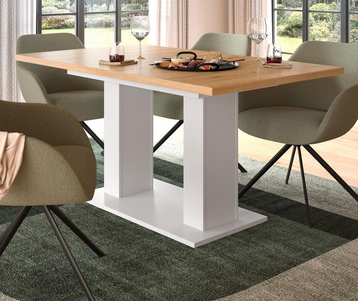 ESSTISCH weiß, Eiche Artisan, Küchentisch ausziehbar 150 - 190 cm - Weiß/Eiche Artisan, Holzwerkstoff/Metall (150/90/76cm) - Inn.Furn