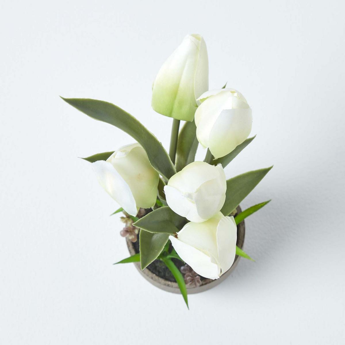KUNSTBLUMEN Tulpen weiß im Steinoptik-Topf, 27 cm - Weiß, Kunststoff (27cm) - Homescapes