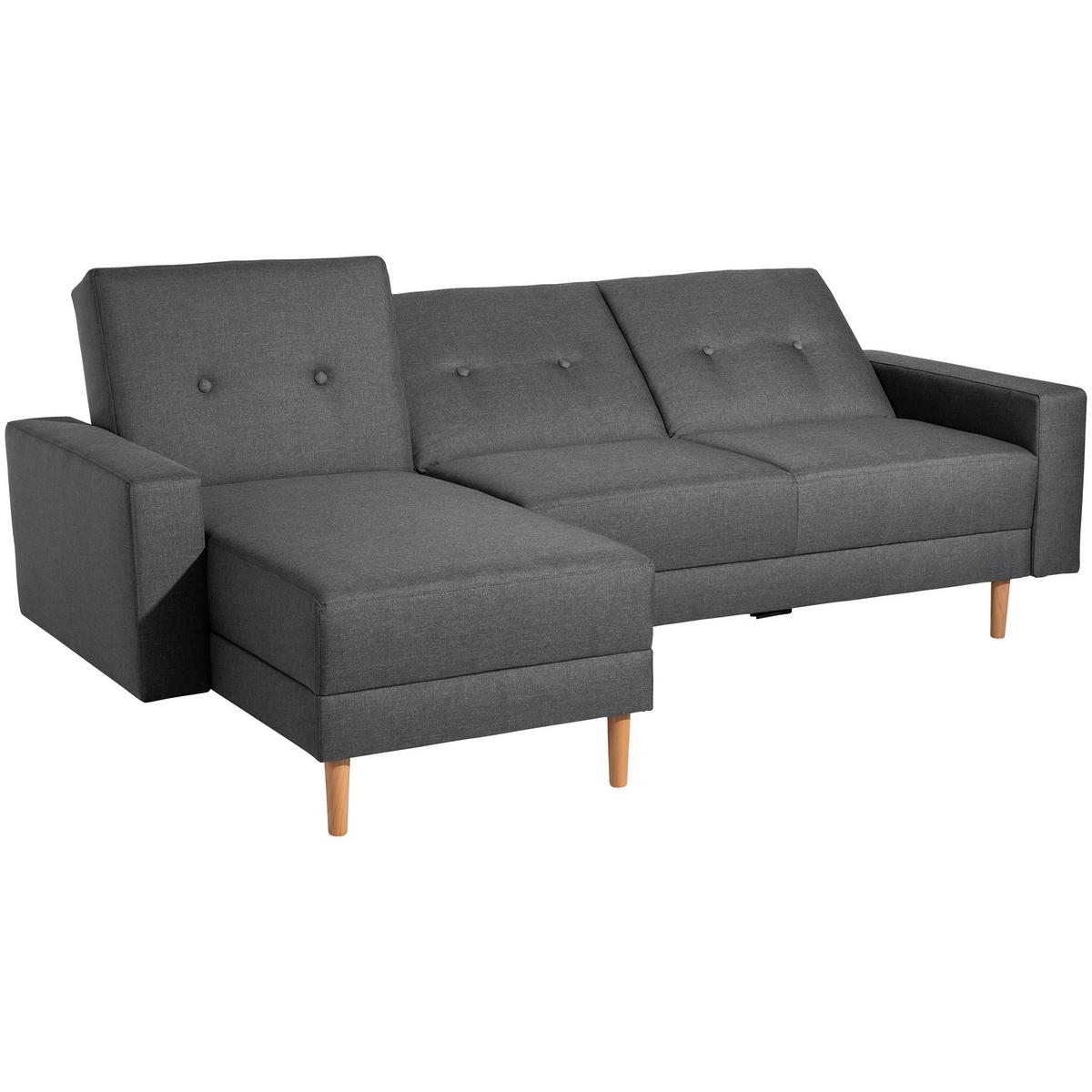 FUNKTIONSSOFA mit Hocker Kattie Flachgewebe graphit - Graphitfarben, Kunststoff (144/230cm) - 58aufmkessel