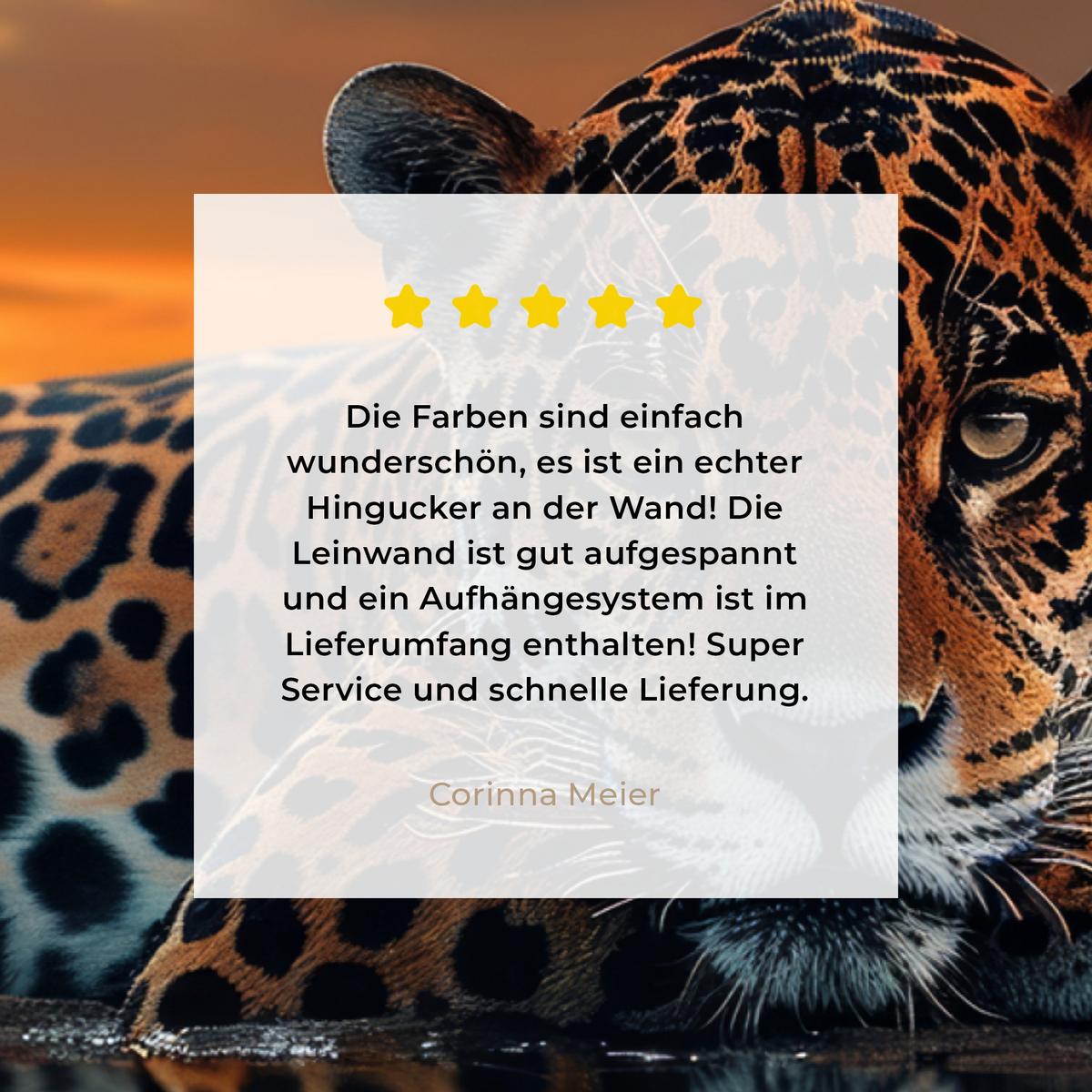 LEINWANDBILD Natur - Leopard - Tier - Sonnenuntergang - Modern Wandbilder 80x60 cm - Orange, Textil (80/60cm) - MuchoWow