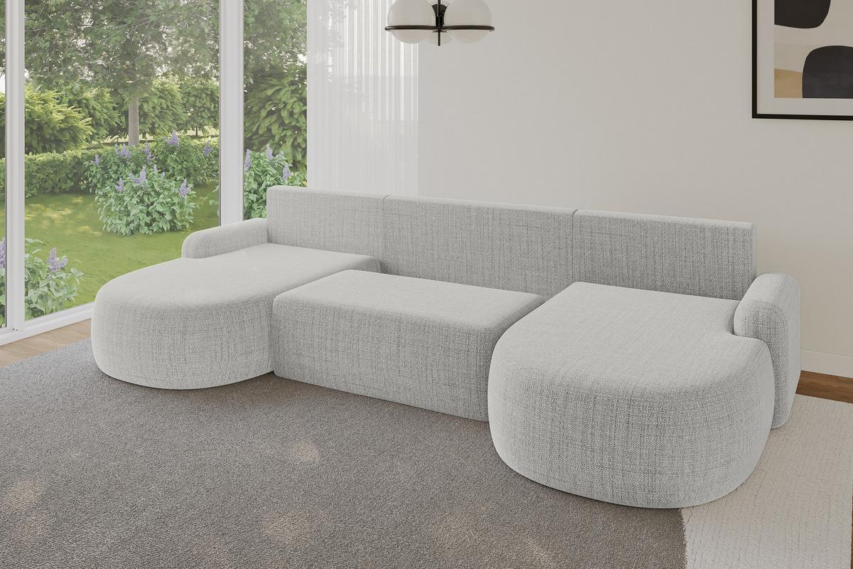 WOHNLANDSCHAFT mit Schlaffunktion und Bettkasten LIRA-U - 335x172x89 Hellgrau - Hellgrau, Holzwerkstoff/Textil (335/89/172cm) - ALTDECOR