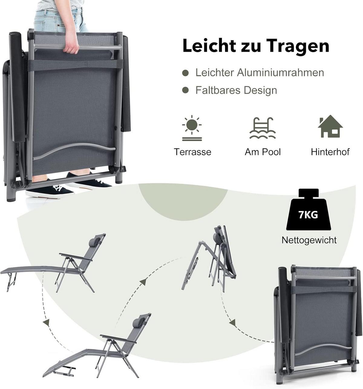 GARTENLIEGE Silber - Silberfarben, Metall (180/69.5/67cm) - COSTWAY