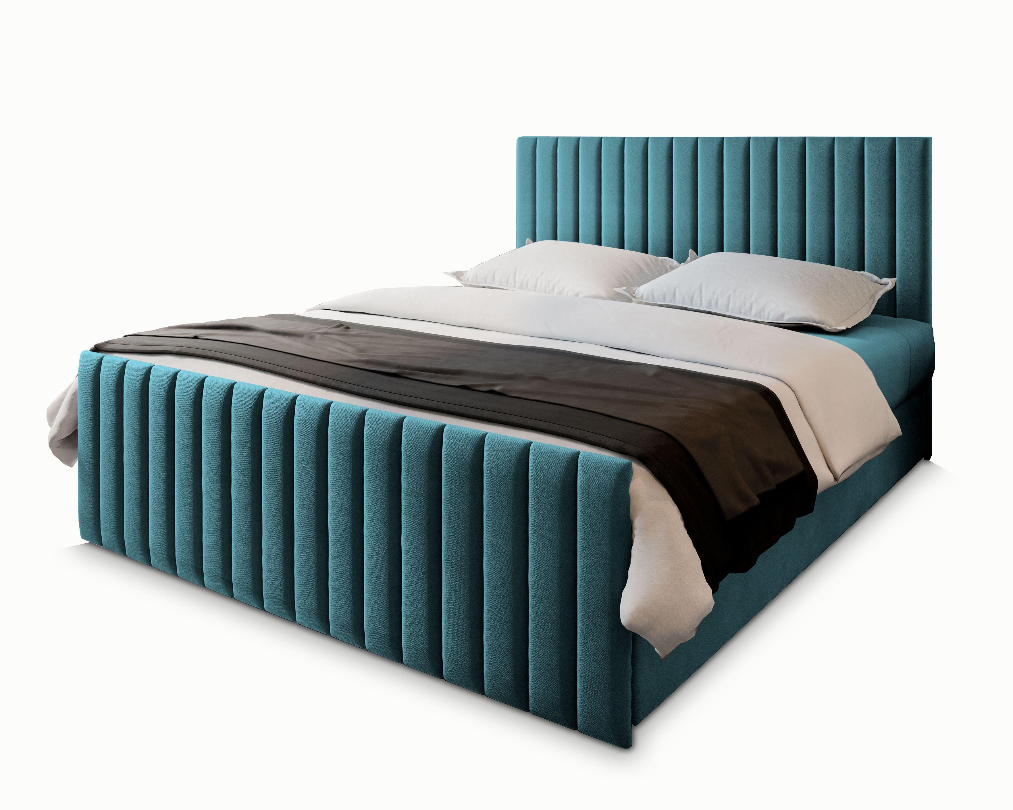 BOXBETT ARION 180x200 cm mit Matratze und Topper, H2+H3 - Blau - Hellblau, Holz (180/200cm) - MASSENO