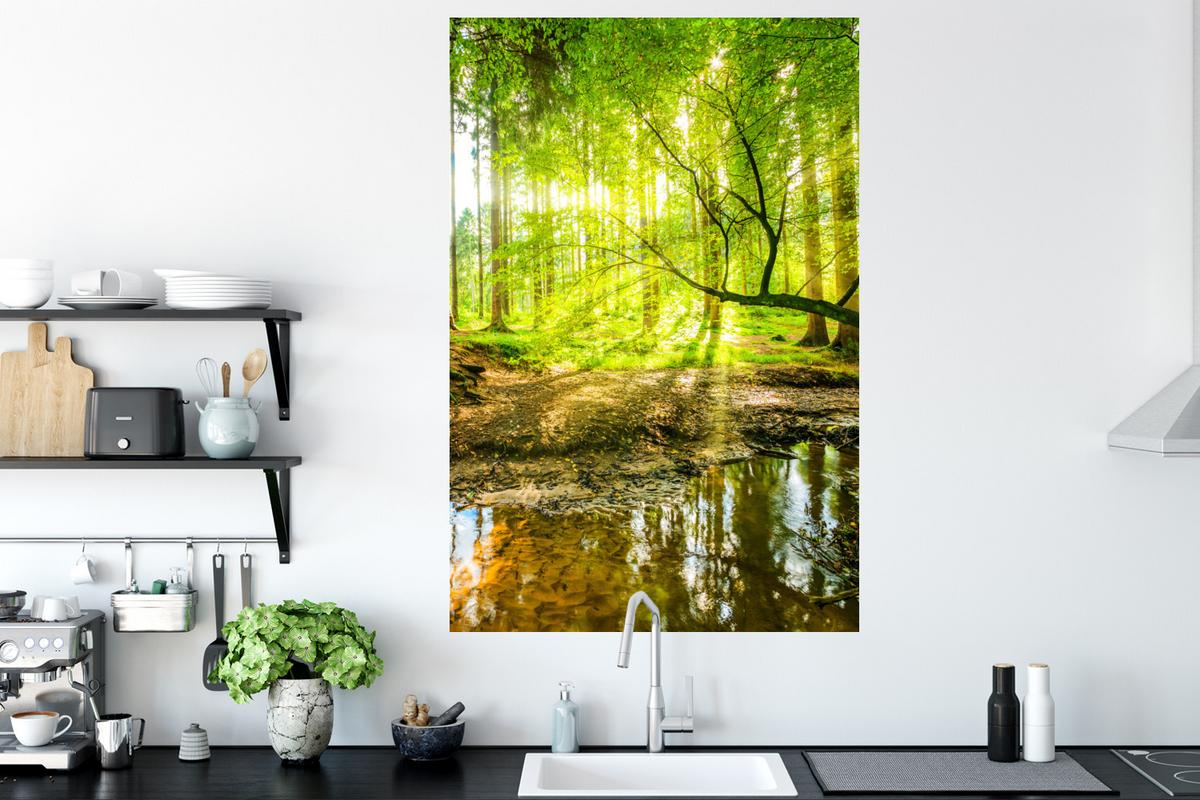 WANDTATTOO Wald - Landschaft - Wasser - Bäume - Sonne - Grün - Natur Wandaufkleber 80x120 cm - Grün, Kunststoff (80/120/0.1cm) - MuchoWow