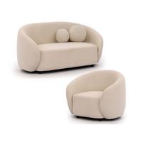 SITZGARNITUR 2+1 Roundi Cremeweiß Bouclé - Creme/Schwarz, Holz/Kunststoff (150/76/80cm) - S-Style