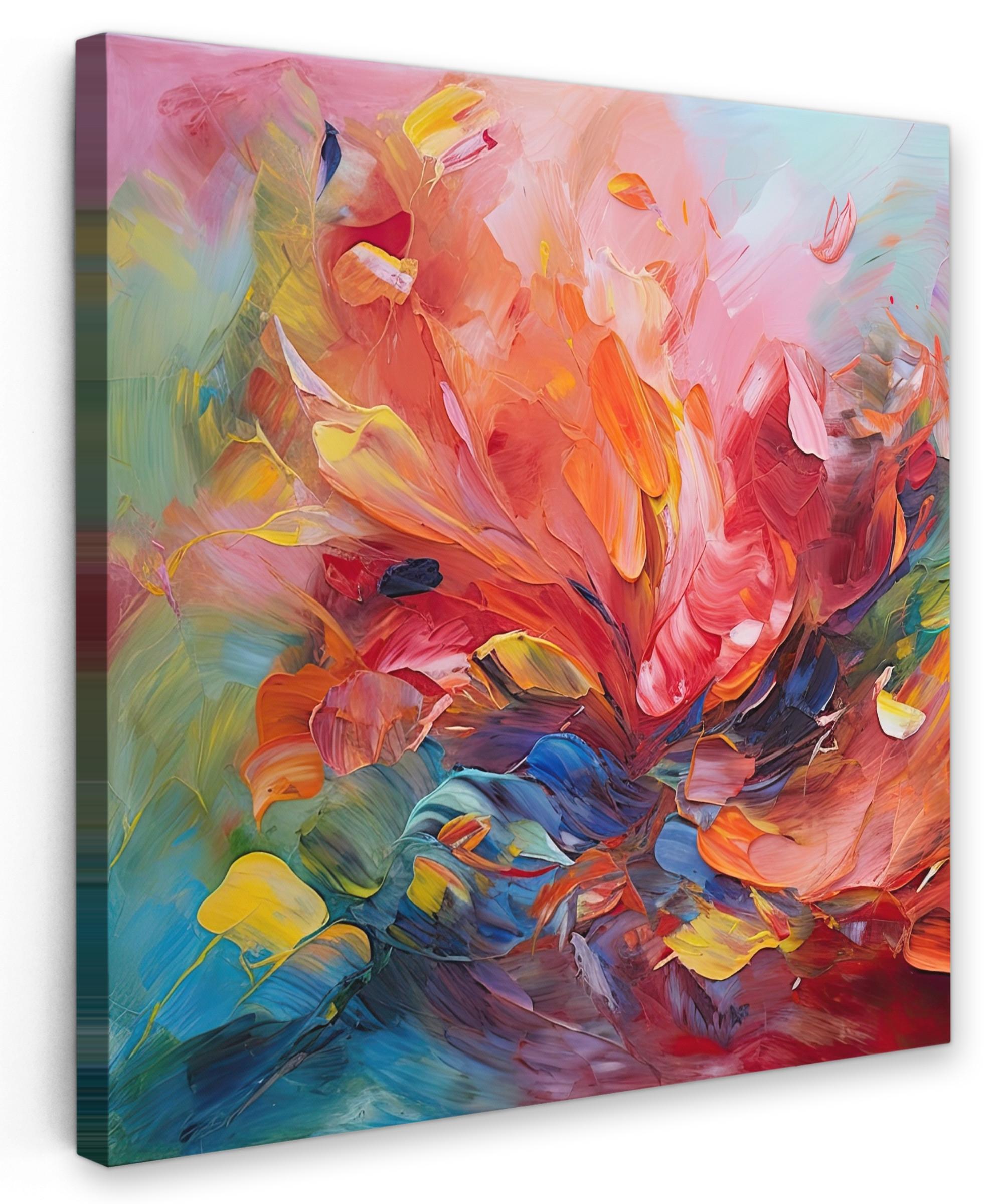 LEINWANDBILD Ölgemälde - Kunst - Abstrakt - Farbenfroh Wandbild Wohnzimmer 50x50 cm - Altrosa, Textil (50/50cm) - MuchoWow