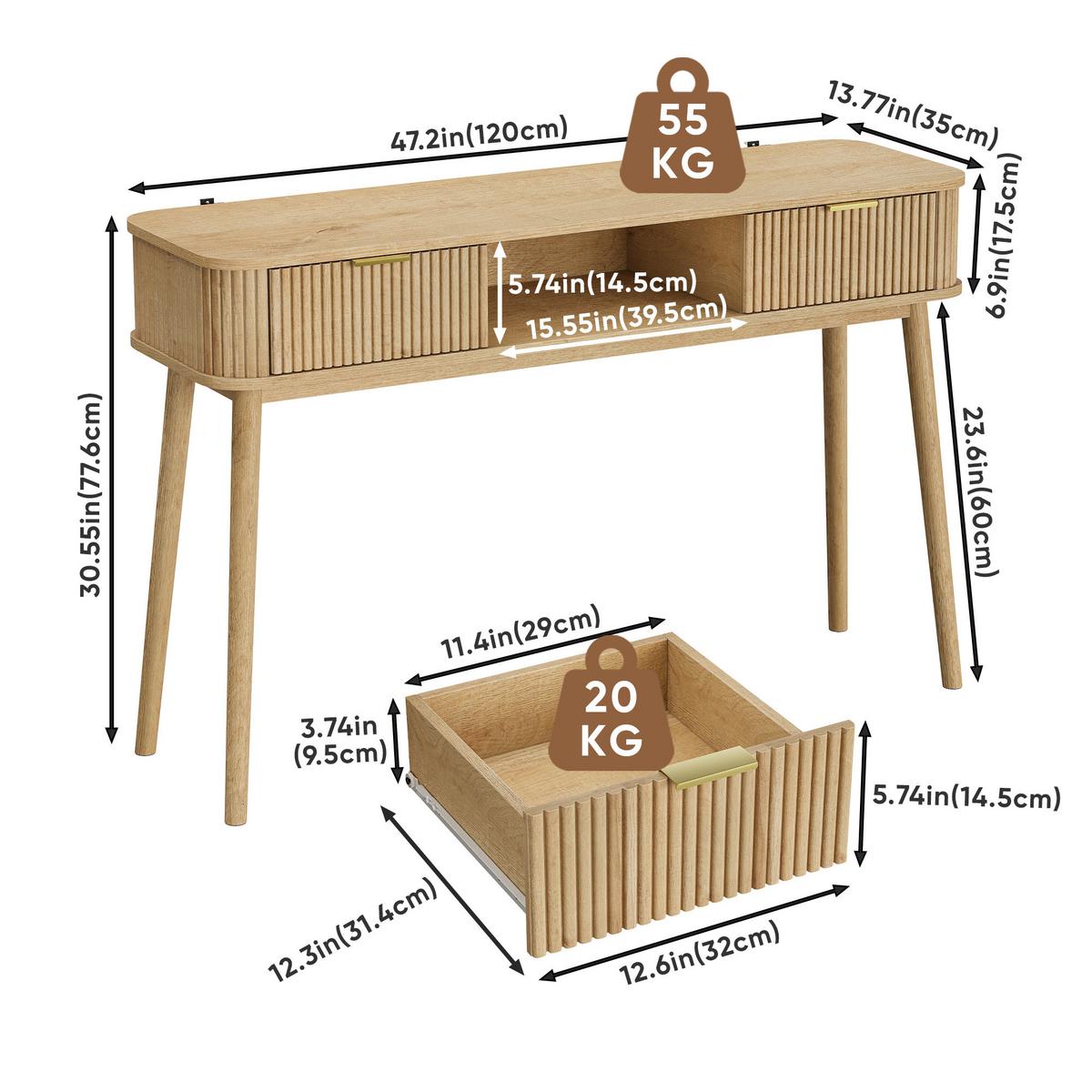 SCHREIBTISCH Mid-Century Eichenoptik mit 2 Schubladen & offenem Fach - Eichefarben, Holzwerkstoff (35/120/77.6cm) - Urban Meuble