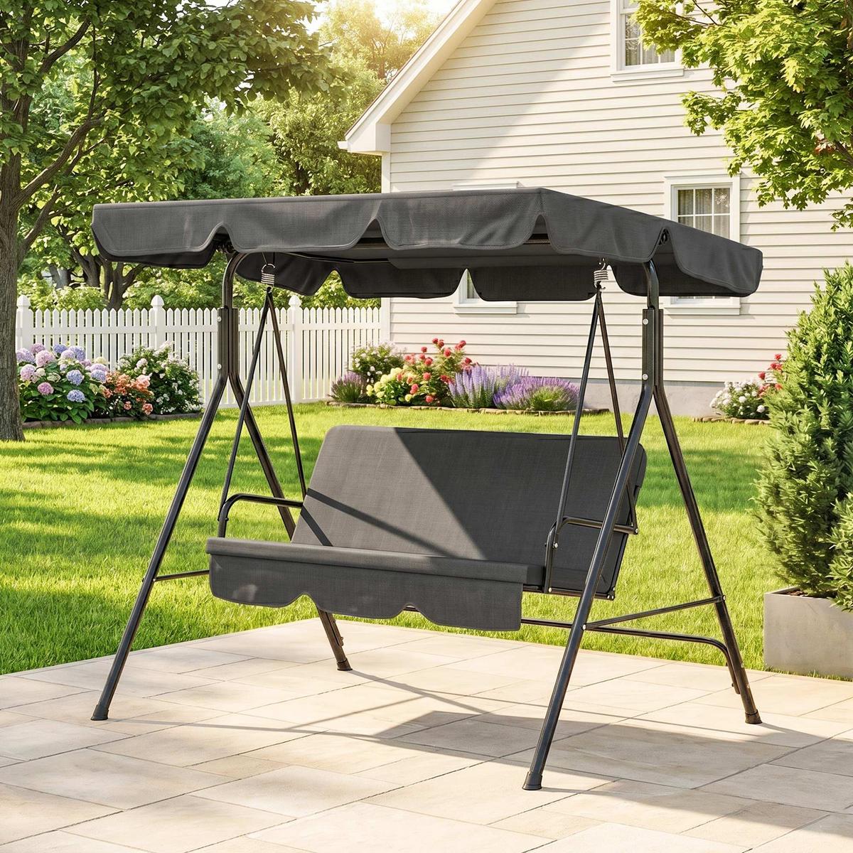 HOLLYWOODSCHAUKEL, 3-Sitzer, Stahl, Schwarz, 172 x 110 x 153 cm - Schwarz, Metall (110/153/172cm) - Outsunny