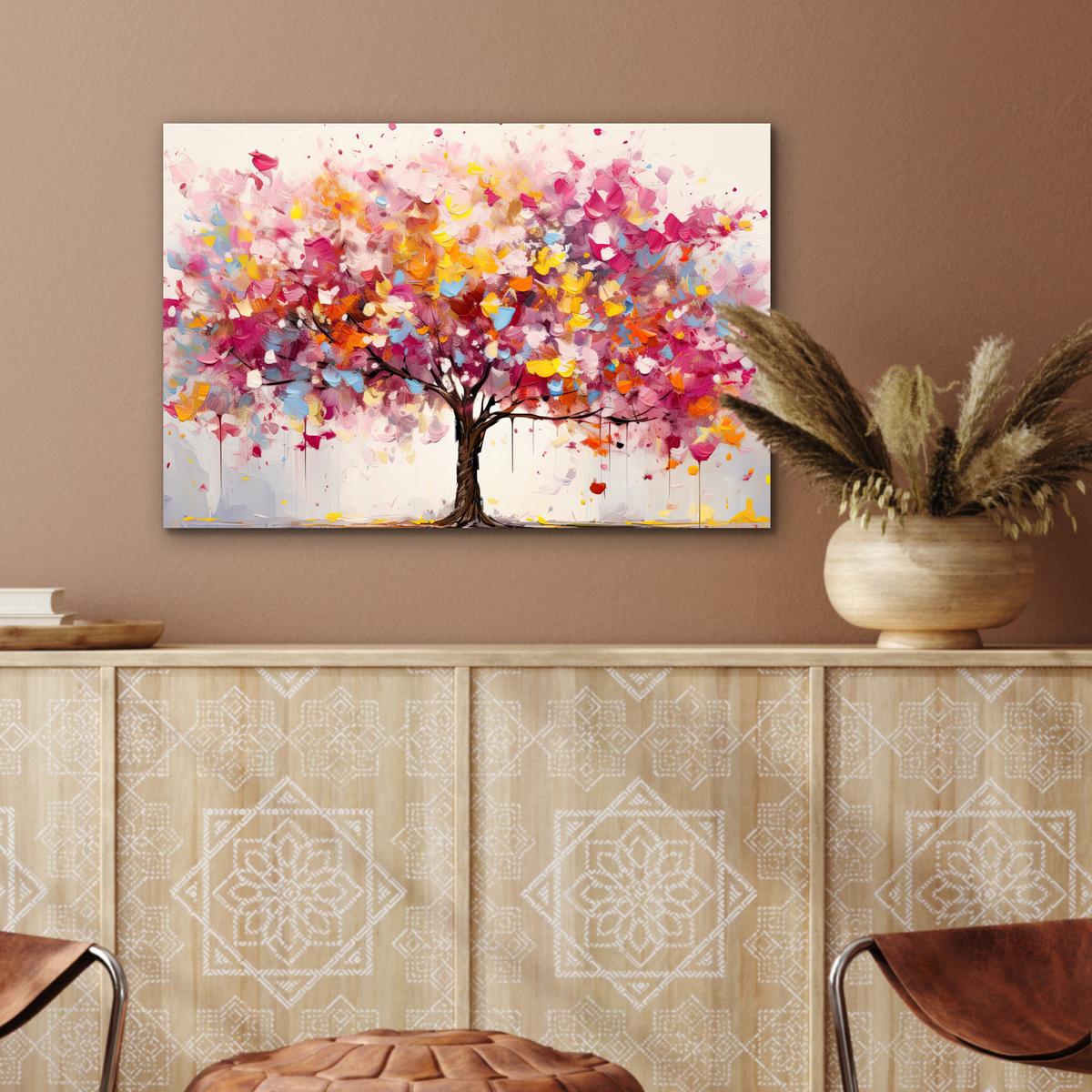 METALLBILD Aquarell - Baum - Kunst - Abstrakt Wandbild 60x40 cm - Multicolor, Metall (60/40cm) - MuchoWow