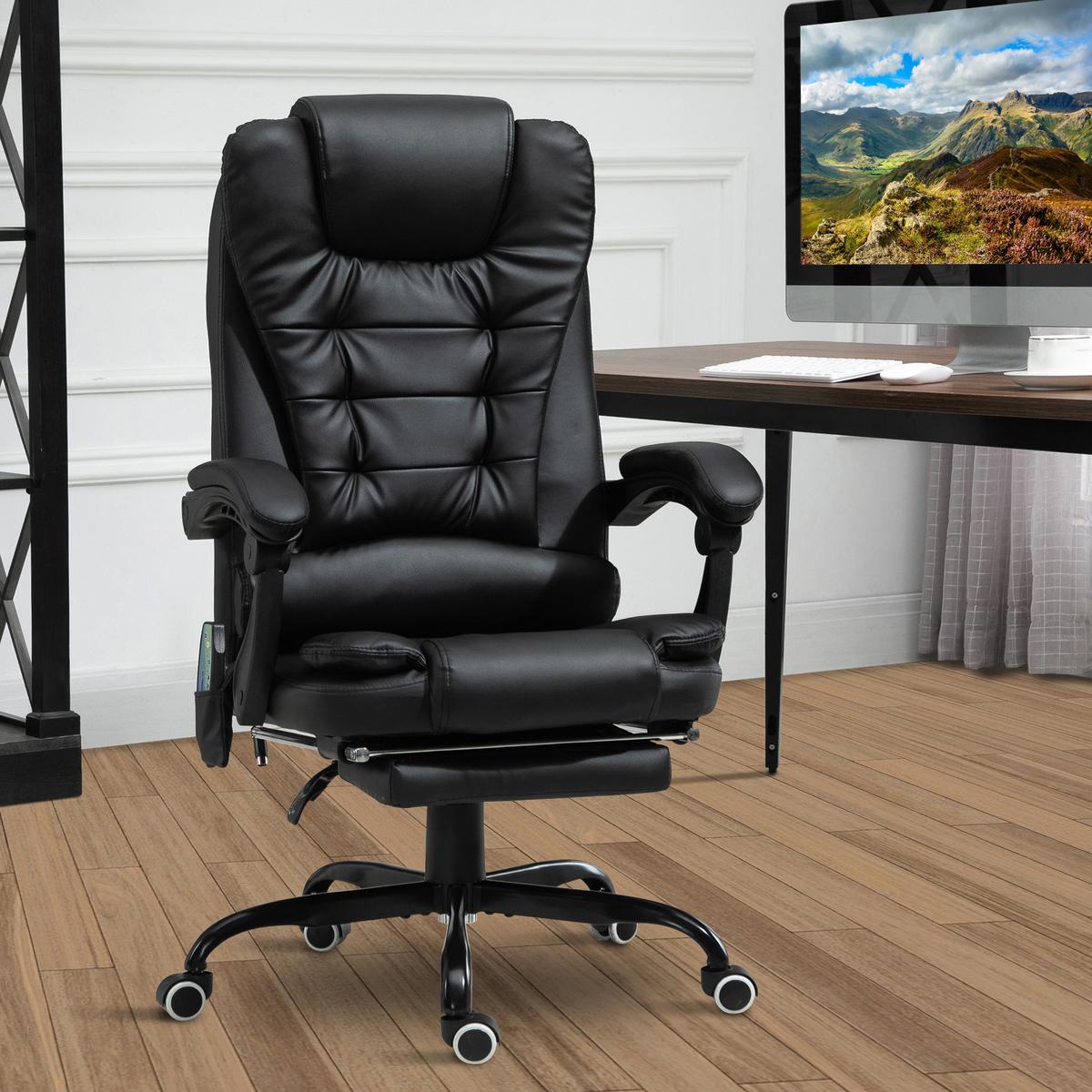 CHEFSESSEL Chefsessel mit Fußstütze Rückenpolster einstellbar PVC Schwarz - Schwarz, Kunststoff/Metall (79/121/67cm) - Vinsetto