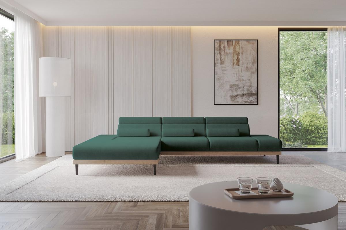 ELEKTRISCHES ECKSOFA Links MONA 316x205x85 Grün Velours - Dunkelgrün/Grün, Holzwerkstoff/Textil (316/205cm) - ALTDECOR