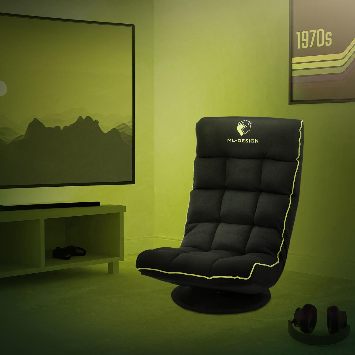 GAMING BODENSTUHL Schwarz-Grün Stoffbezug 360° drehbar & verstellbar - Schwarz/Grün, Textil (56/85/92cm) - ML-DESIGN