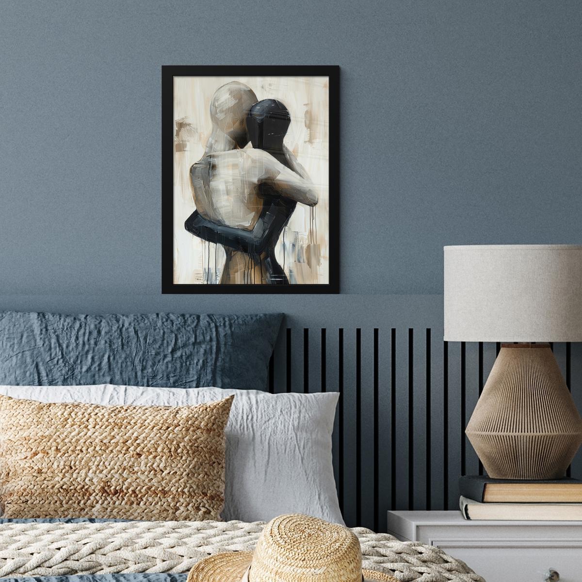 POSTER MIT RAHMEN Abstrakt - Liebe - Schwarz und weiß - Modern Bilderrahmen 30x40 cm - Schwarz, Papier (30/40cm) - MuchoWow