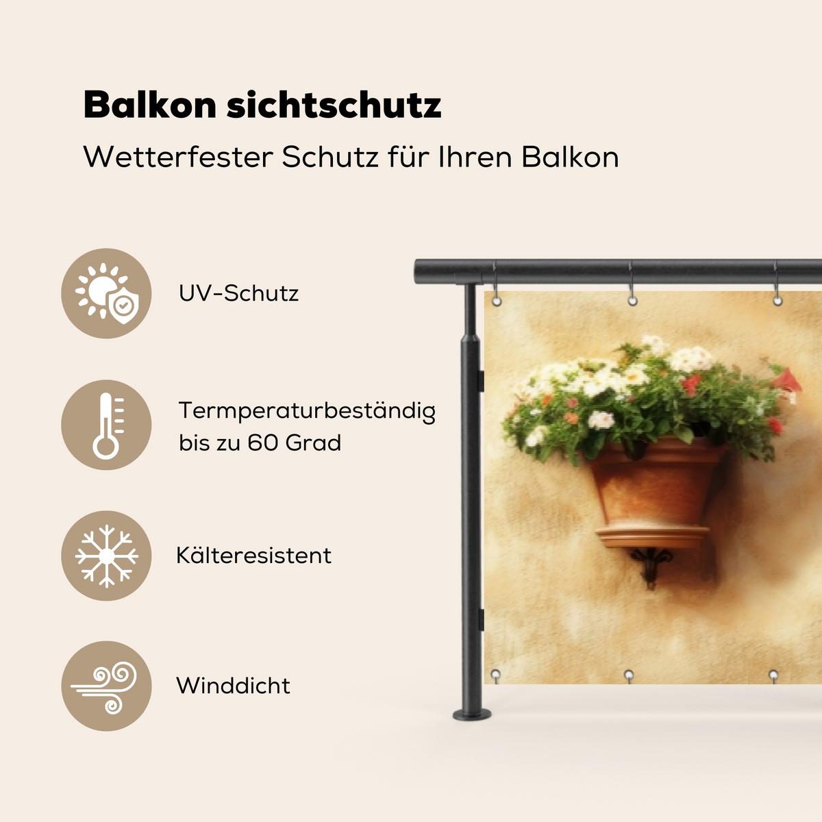 BALKON-SICHTSCHUTZ Blumentöpfe - Wand - Vintage Balkon Deko 500x75 cm - Terracotta, Kunststoff (500/75cm) - MuchoWow