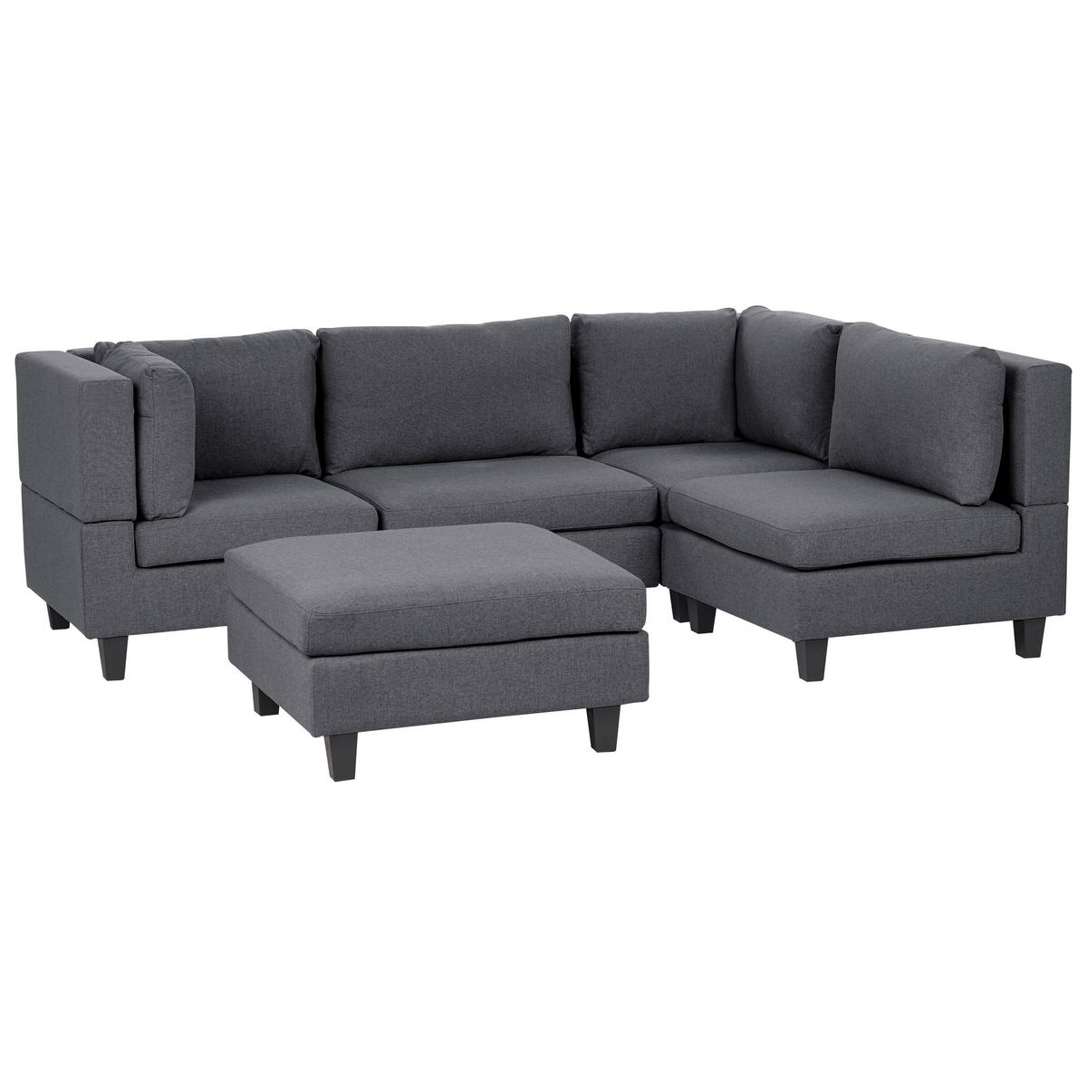 ECKSOFA Modul 4-Sitzer linksseitig Dunkelgrau Stoff mit Ottomane Unstad - Dunkelgrau/Grau, Textil (228/152cm) - Beliani